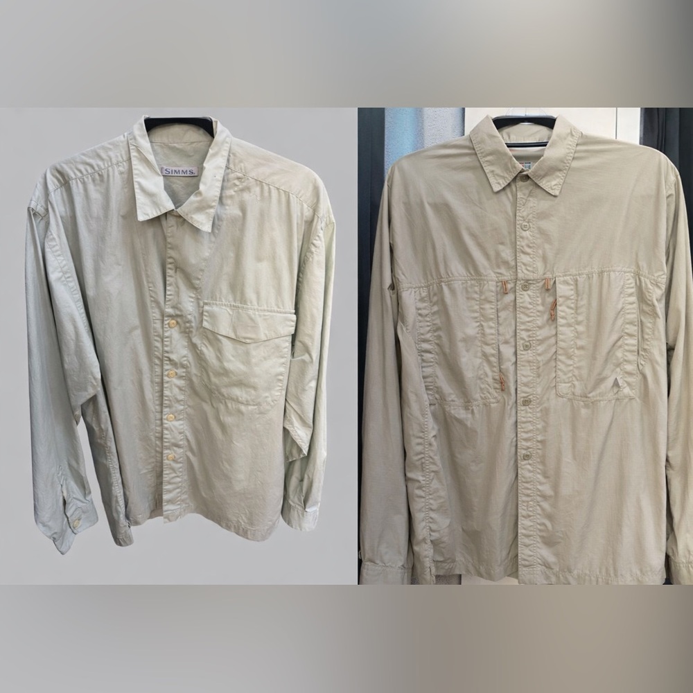 SIMMS‎ Men’s Fishing Shirt Lot Size L – Vented Nylon Khaki & Cotton Sage Green